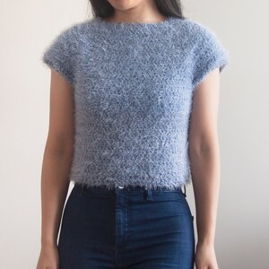 Crochet Fluffy Crop Top Easy Sweater Tee Fuzzy Fall Pattern Crochet pattern pdf instant digital download for the frills image 3