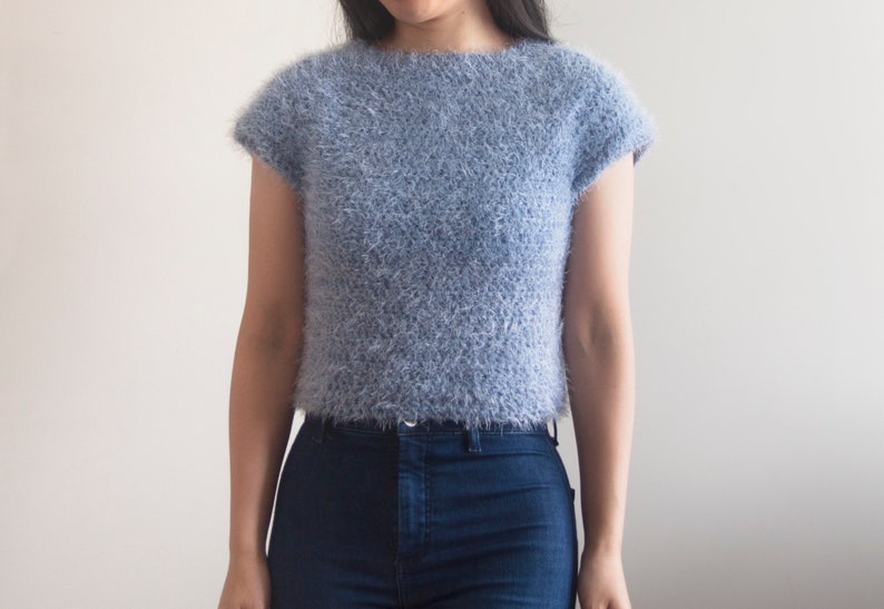 Crochet Fluffy Crop Top Easy Sweater Tee Fuzzy Fall Pattern Crochet pattern pdf instant digital download for the frills image 3