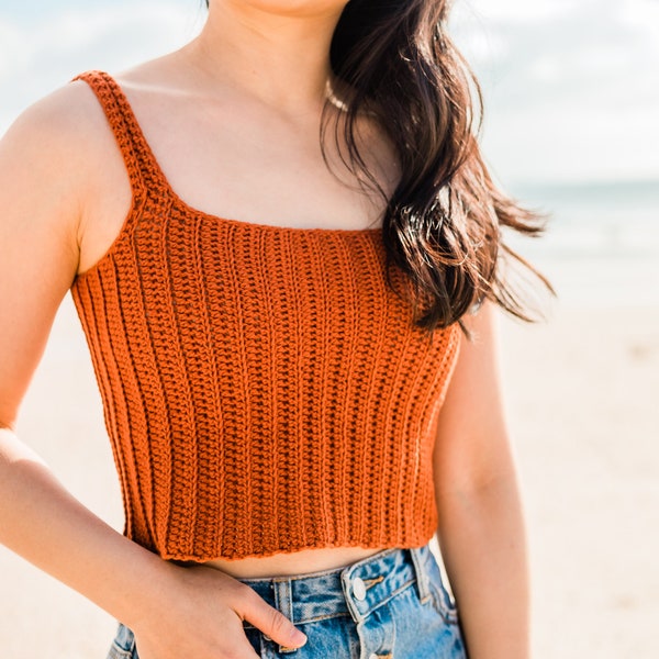 Crop top côtelé au crochet Débardeur facile Débardeur simple Caraco d'été recadrée - Modèle au crochet pdf à téléchargement numérique instantané pour les volants