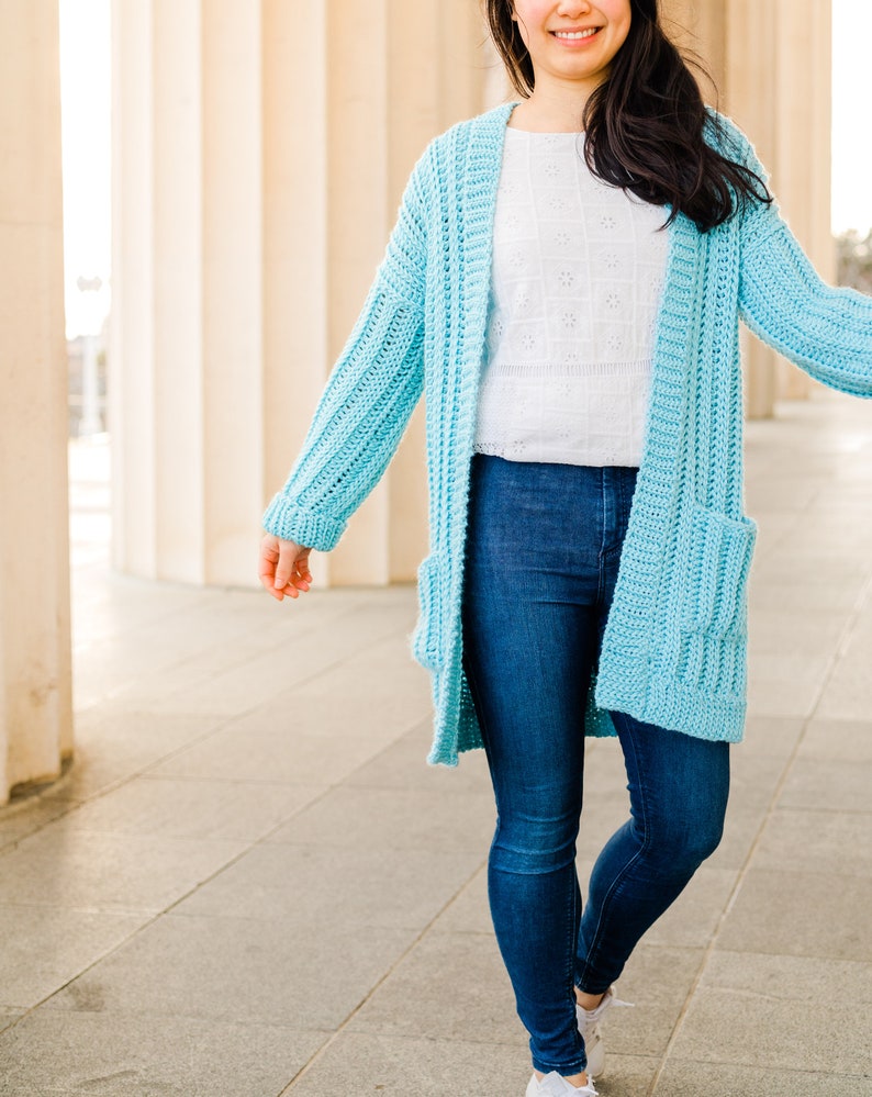 Crochet Oversized Ribbed Cardigan with Pockets // Simple Knit-Look Ribbed Sweater Crochet pattern pdf instant digital download forthefrills image 8