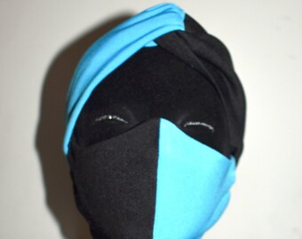 Face Mask set, Fabric face mask, Matching face mask, cloth face Mask, washable Face Mask, Mask and Headband set, Black and Blue Mask Set