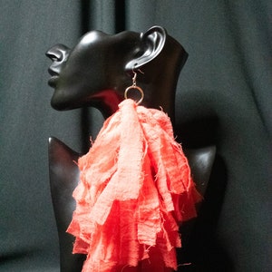 Orange, Infinity Scarf and Fabric Fringe Tassel Earring set, Statement Earring, Tassel earring