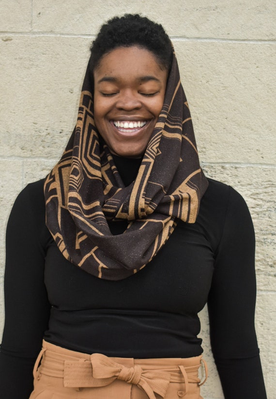 Black and Brown Geo-Shaped Infinity Scarf