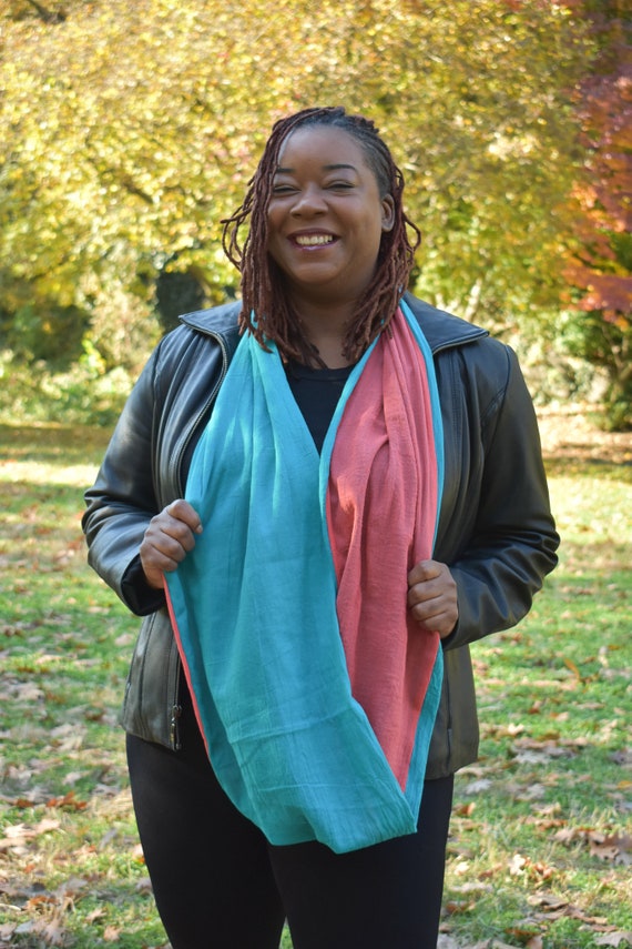 Reversable Infinity Scarf, Blue Infinity Scarf, Orange infinity Scarf, Two Toned Infinity Scarf, Gift for Her, Gift for mom, Neck Scarf