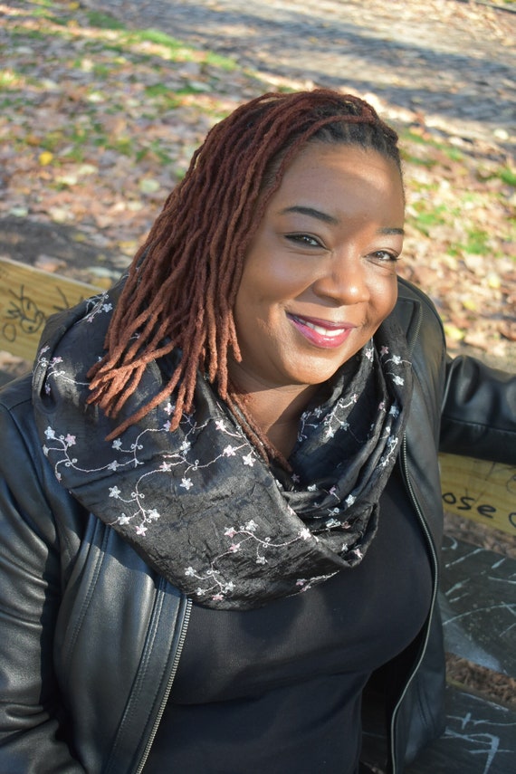 Black flower print Infinity Scarf