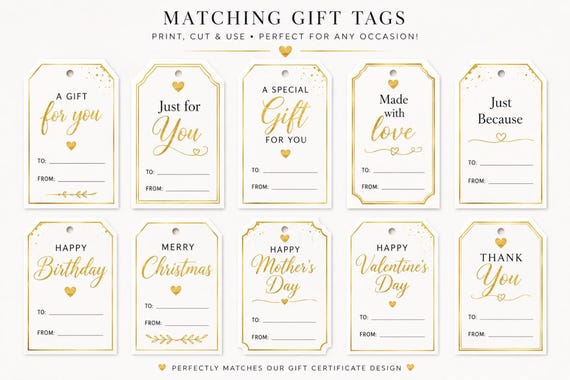 Printable Gift Tags | Gift Tags PDF | Gold Gift Tags | Instant Download | Thank You Tags | Birthday Gift Tags | DIY Tags