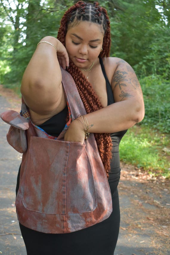 Red Denim Hobo Bag, Denim bag with Bow, Large Denim Shoulder Bag, Retro Denim Tote Bag, Distressed Denim Tote, Jean Bag, Denim Tote bag