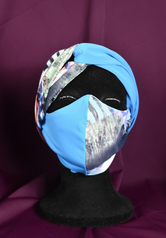 Turban Headband Mask set, Face Mask set, Fabric face mask, Matching face mask, cloth face Mask, washable Face Mask, Mask and Headband set