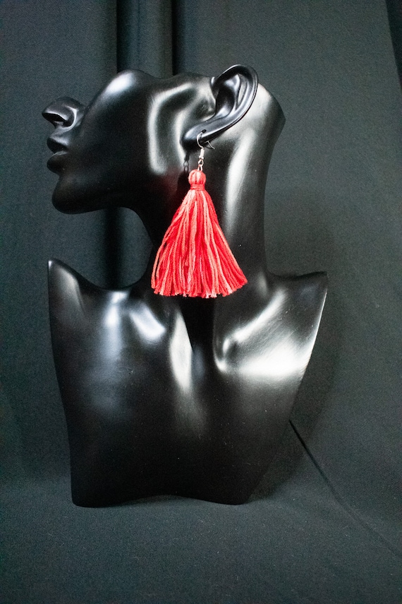 Tassel Earrings, Fringe Statement Earrings Boho Earrings, Hippie Earrings, Shabby Chic Earrings, Frayed Fabric Earrings