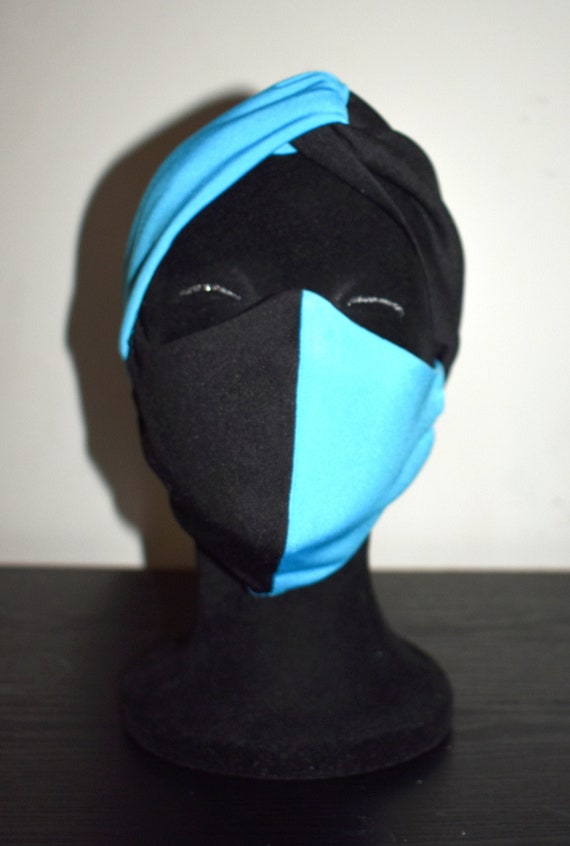 Face Mask set, Fabric face mask, Matching face mask, cloth face Mask, washable Face Mask, Mask and Headband set, Black and Blue Mask Set