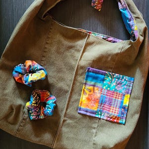 Upcycled Green Denim Shoulder Bag, Patchwork Bag, Denim Hobo Bag, Denim bag, Large Shoulder Bag, Retro Denim Tote Bag, Denim Tote, Jean Bag