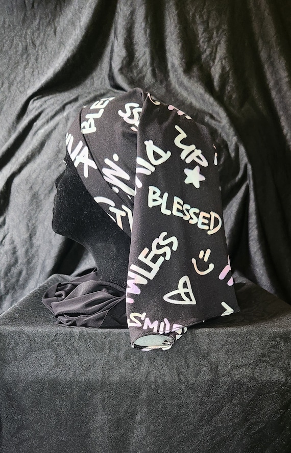 Black, White "Blessed" text Print Loc sock