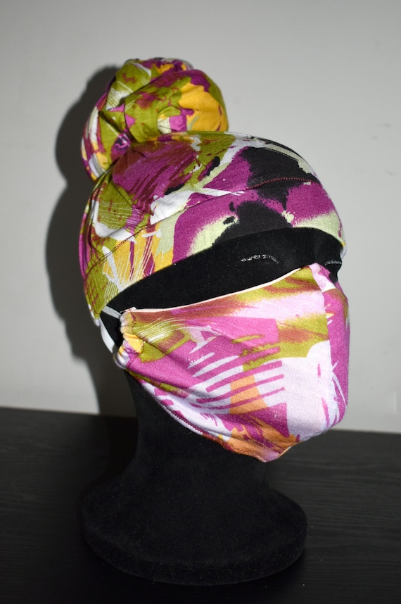 Pink Print Headwrap and Mask Set, Headwraps for women, Easy Headwraps, Dreadlock headwraps, Loc headwraps, Braid headwraps, headscarf