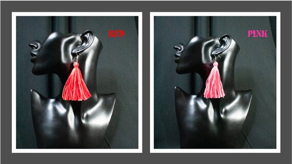 Tassel Earrings, Fringe Statement Earrings Boho Earrings, Hippie Earrings, Shabby Chic Earrings, Frayed Fabric Earrings