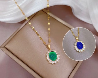 Gold Filled 18K Chain necklace Color changing pendant necklace for women