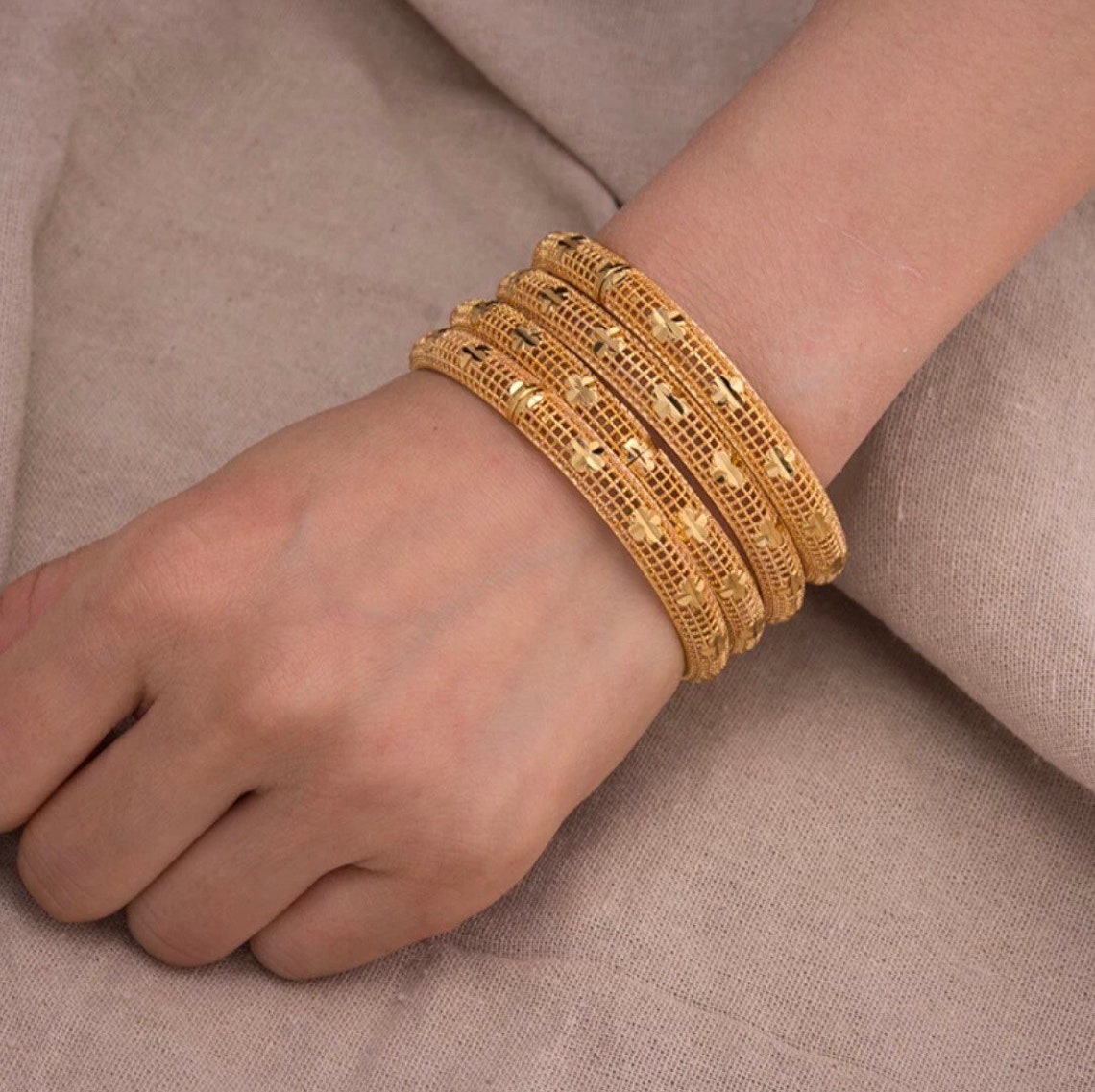 24 real gold plated Dubai bangle jewelry bangles 2 pcs indian Etsy