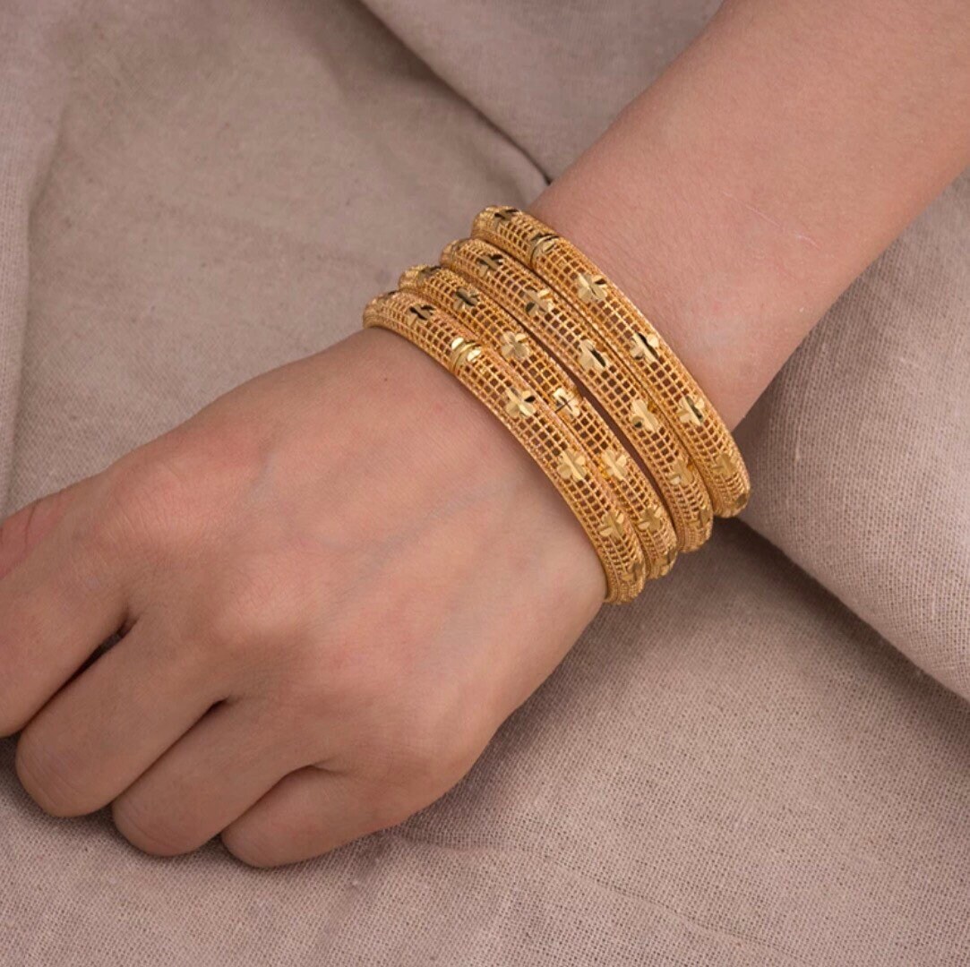 24 real gold plated Dubai bangle jewelry bangles 2 pcs indian Etsy