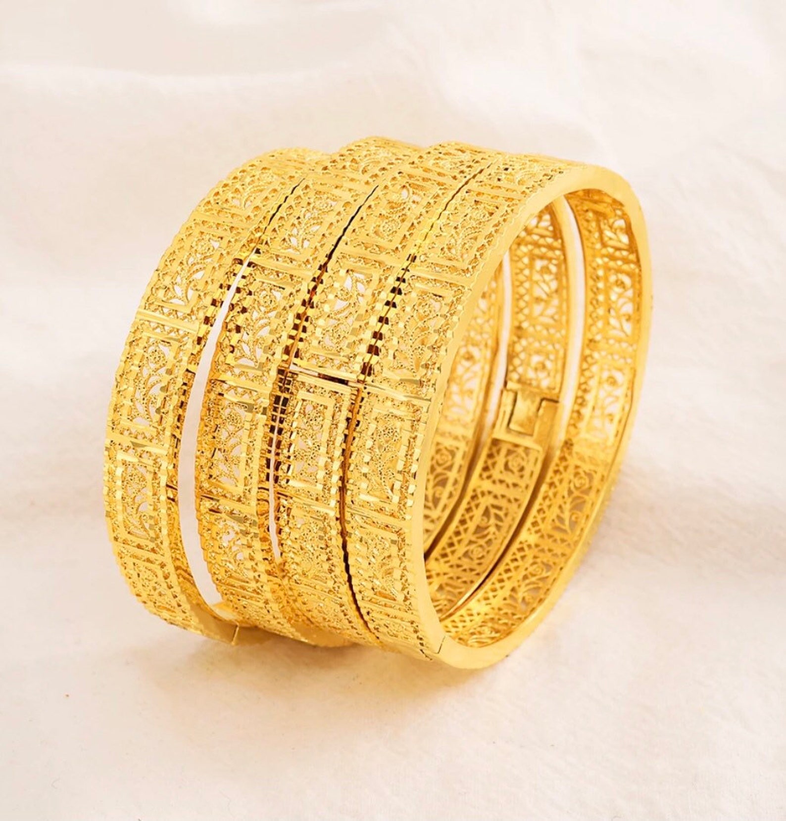 24K real gold plated Dubai bangle jewelry bangles 2 pcs bangle | Etsy