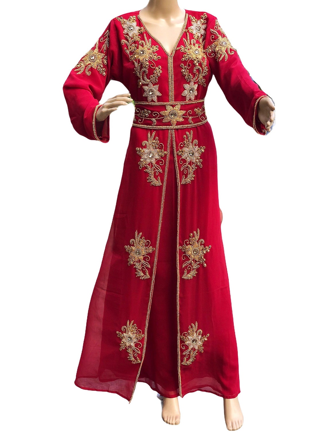 Rouge red moroccan kaftan takchita dress moroccan caftan | Etsy