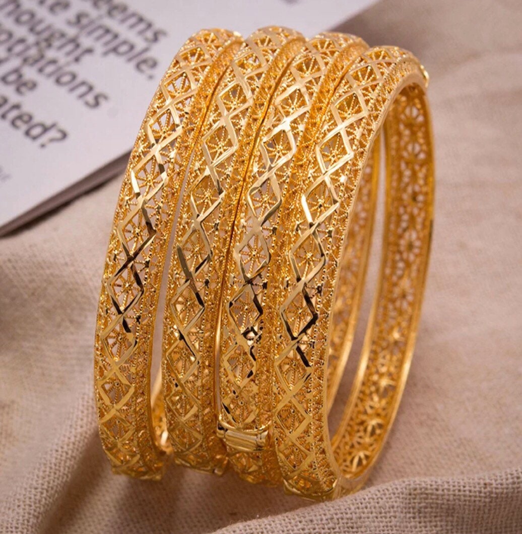 24 real gold plated Dubai bangle jewelry bangles 2 pcs indian Etsy