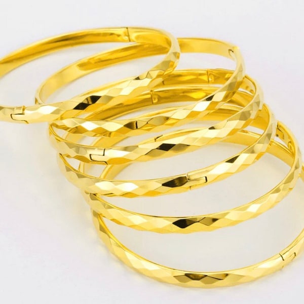 Real 18K Gold plated bangle, Set of 2  Gold filled Bangles, Handmade Dubai Gold Bangles, waterproof, tarnish free