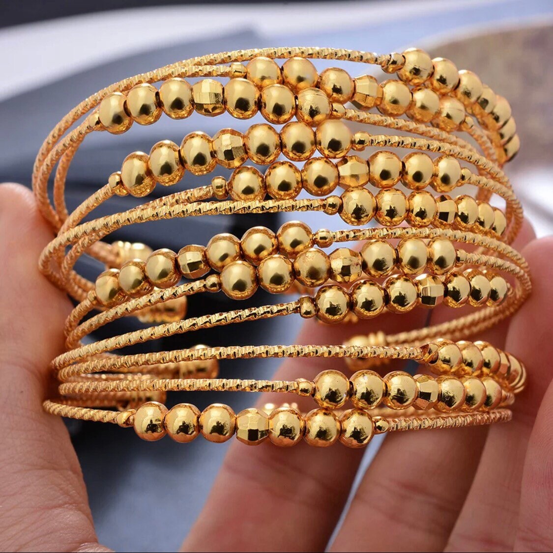 Real 18k Gold Filled Cuff Bangles Open Wide Bangle dubai Bangle