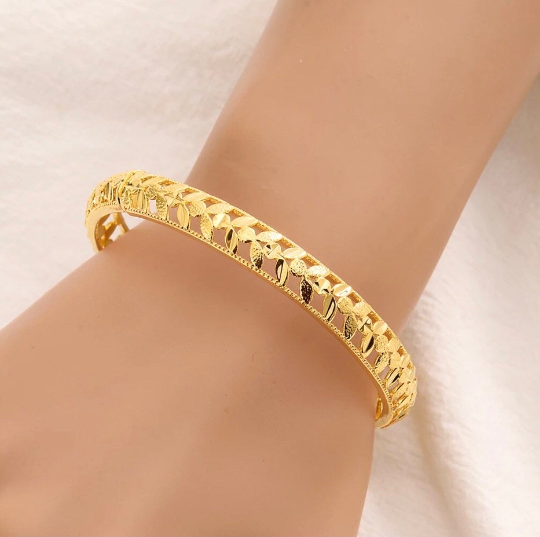 Real 18K Gold Plated Bangle, Set of 2 Gold Filled Bangles, Handmade