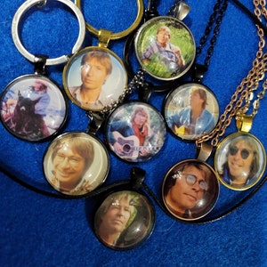 John Denver Photo Glass Image Necklace, Key Chain, Bracelet