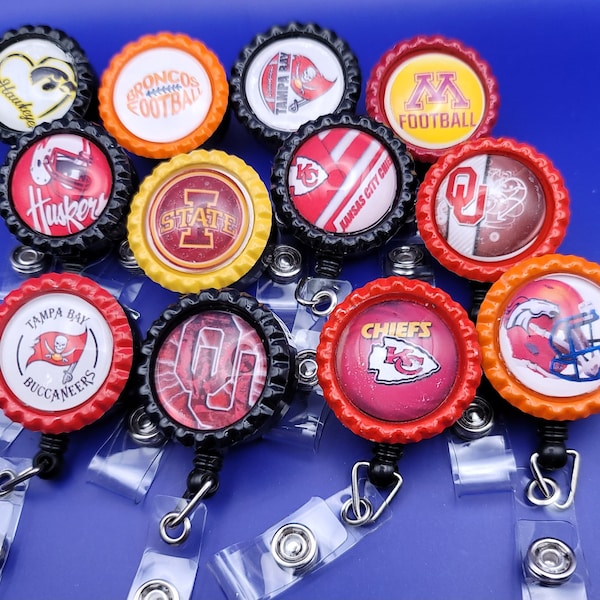 Retractable Badge Reel, Pro and College Football Teams, Photo Image, Badge Holder, Great for Nurses or Factory workers