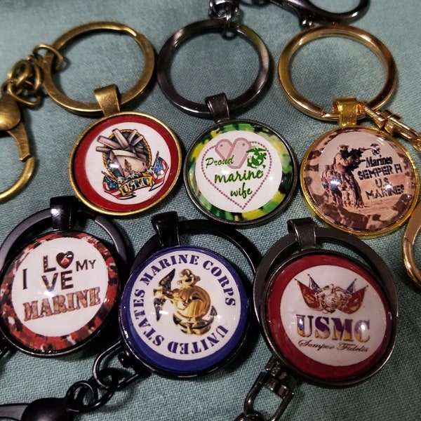 United States Marine Corps Key Chains with cabochon photo images solders cross pop sockets lanyards