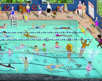 Swimming Pool Art Print: Original Digital Illustration (A1-A4 Sizes)