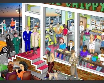 The Chippy - Seaside Fish and Chip Shop Art Print | Original Digital Illustration