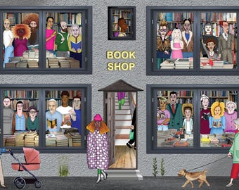 Book Shop Art Print | Original Digital Illustration