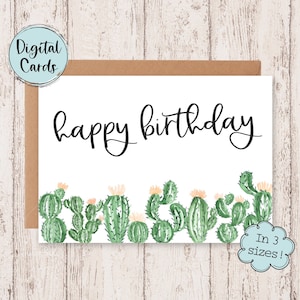 Alles Gute zum Geburtstag Digitale Karte | Aquarell Geburtstagskarte | Kaktus-Geburtstagskarte | Geburtstagskarten Kaktus | süße digitale Geburtstagskarte
