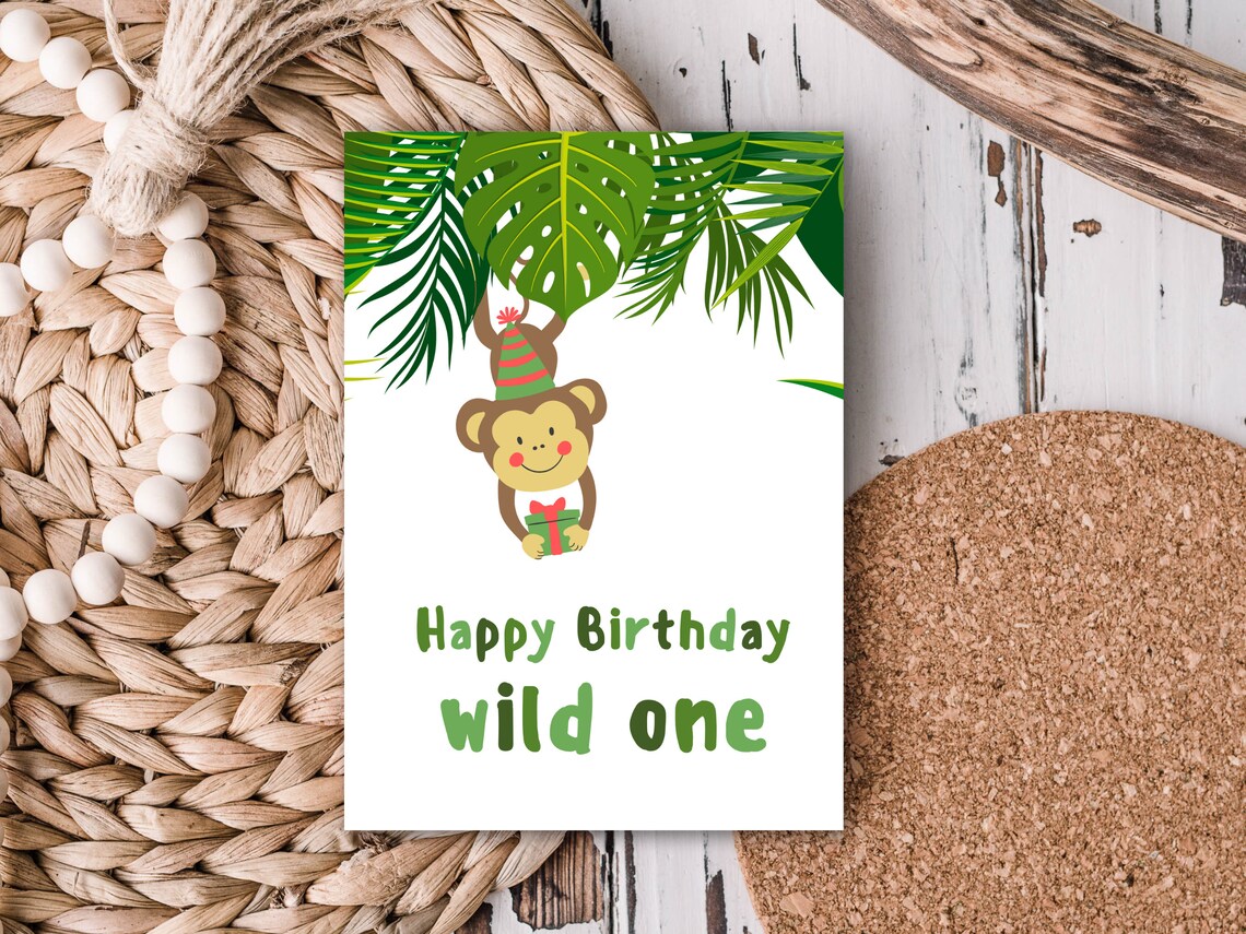 1st Birthday Card Printable First Birthday Digital Printable Wild One ...