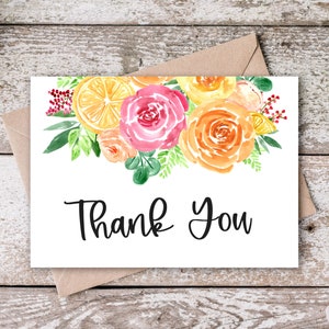 Digital Thank You Cards | Printable Thank You Cards | Floral Thank You ...