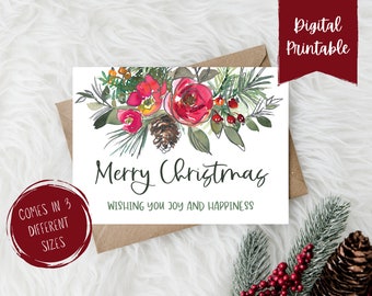 Floral Christmas Digital Card | Printable Merry Christmas Card | Floral Watercolor Christmas Card | Printable Holiday Card | Floral Holiday