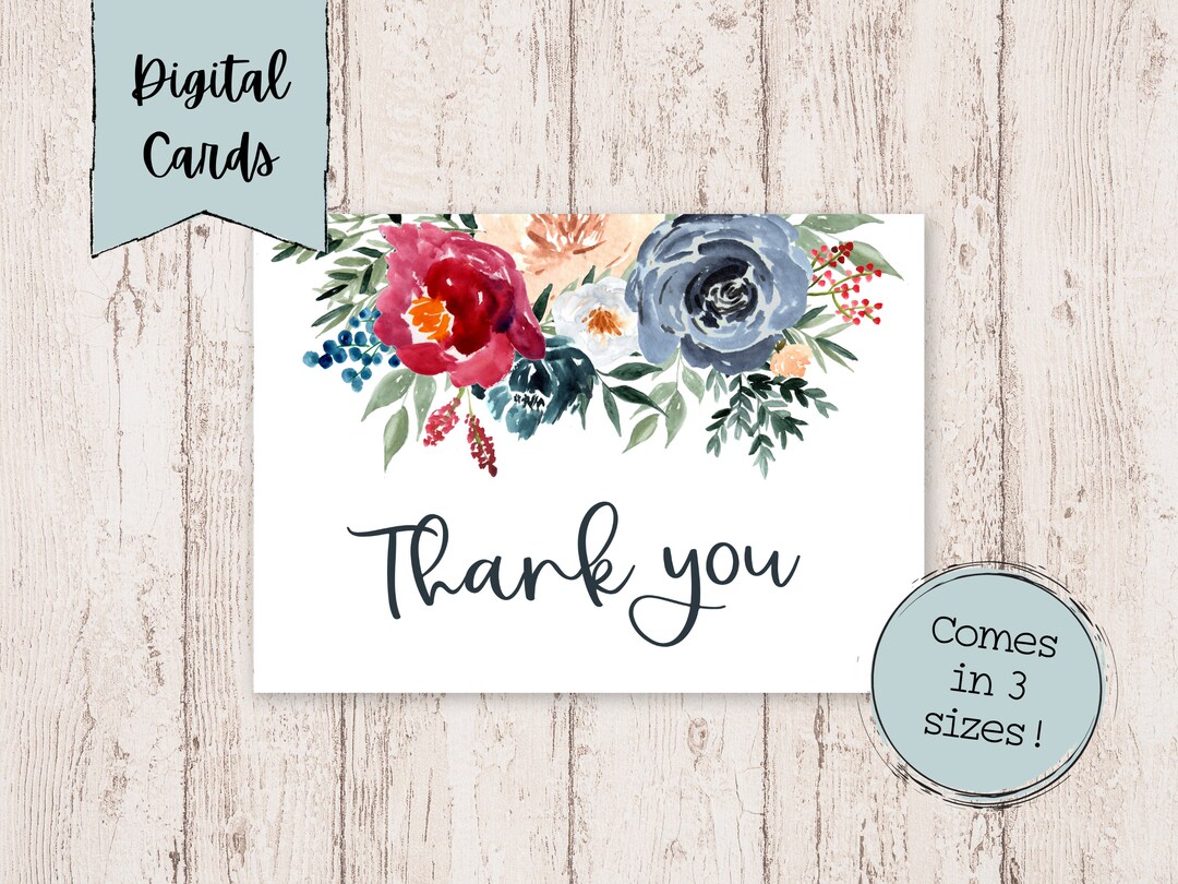 Digital Thank You Cards | Printable Thank You Cards | Floral Thank You ...