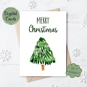 Cartão de Natal Digital | Cartão de Feliz Natal | Cartões de Natal em Aquarela | Cartão de Natal para Imprimir | Cartão de Árvore de Natal