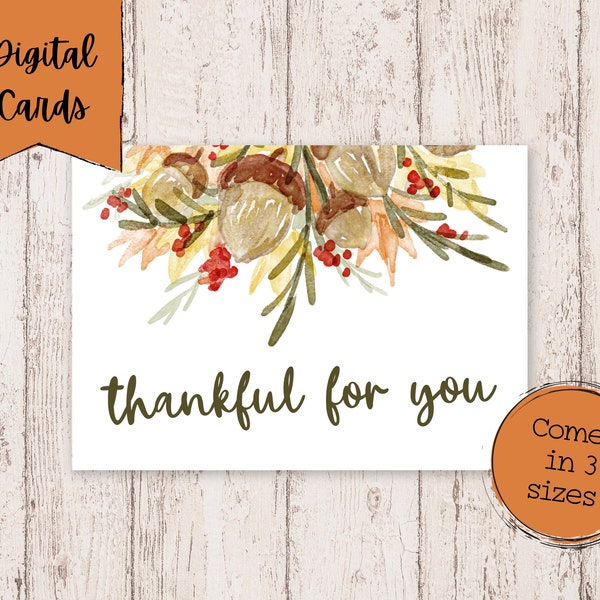 Thankful For You Digital Card | Fall Thankful Printable Card | Autumn Greeting Digital Card | Fall Greeting Printable Card | Gratitude Cards