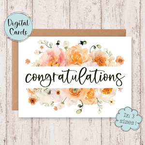 Printable Wedding Greeting Card | Floral Congratulations Digital Card | Greeting Card for Wedding | Congratulations Wedding Card