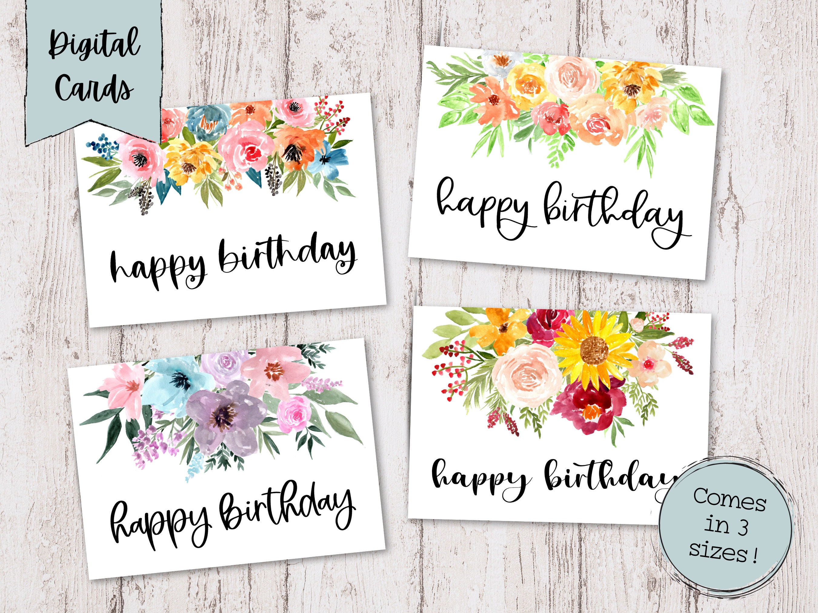 Birthday Printable Cards Digital Birthday Cards Floral Birthday Cards