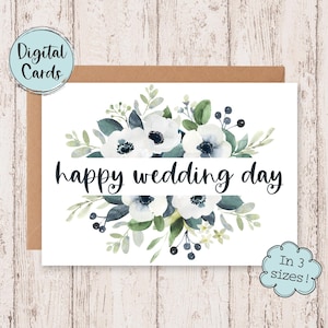 Cartes de mariage imprimables | Cartes de voeux pour les mariages | Cartes numériques pour mariages | Cartes de voeux florales de mariage imprimables