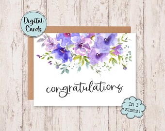 Carte de voeux florale de mariage | Carte de voeux pour mariage | de félicitations à l'aquarelle | Carte imprimable de félicitations