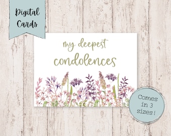Deepest Condolences Printable Card | Digital Condolences Card | Printable Sympathy Card | Mourning Printable Card | Grieving Cards Digital