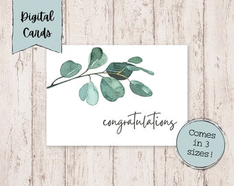 Greenery Congratulations Printable Cards | Wedding Congratulations Printable Card | Digital Download Card | Congratulations Digital Cards