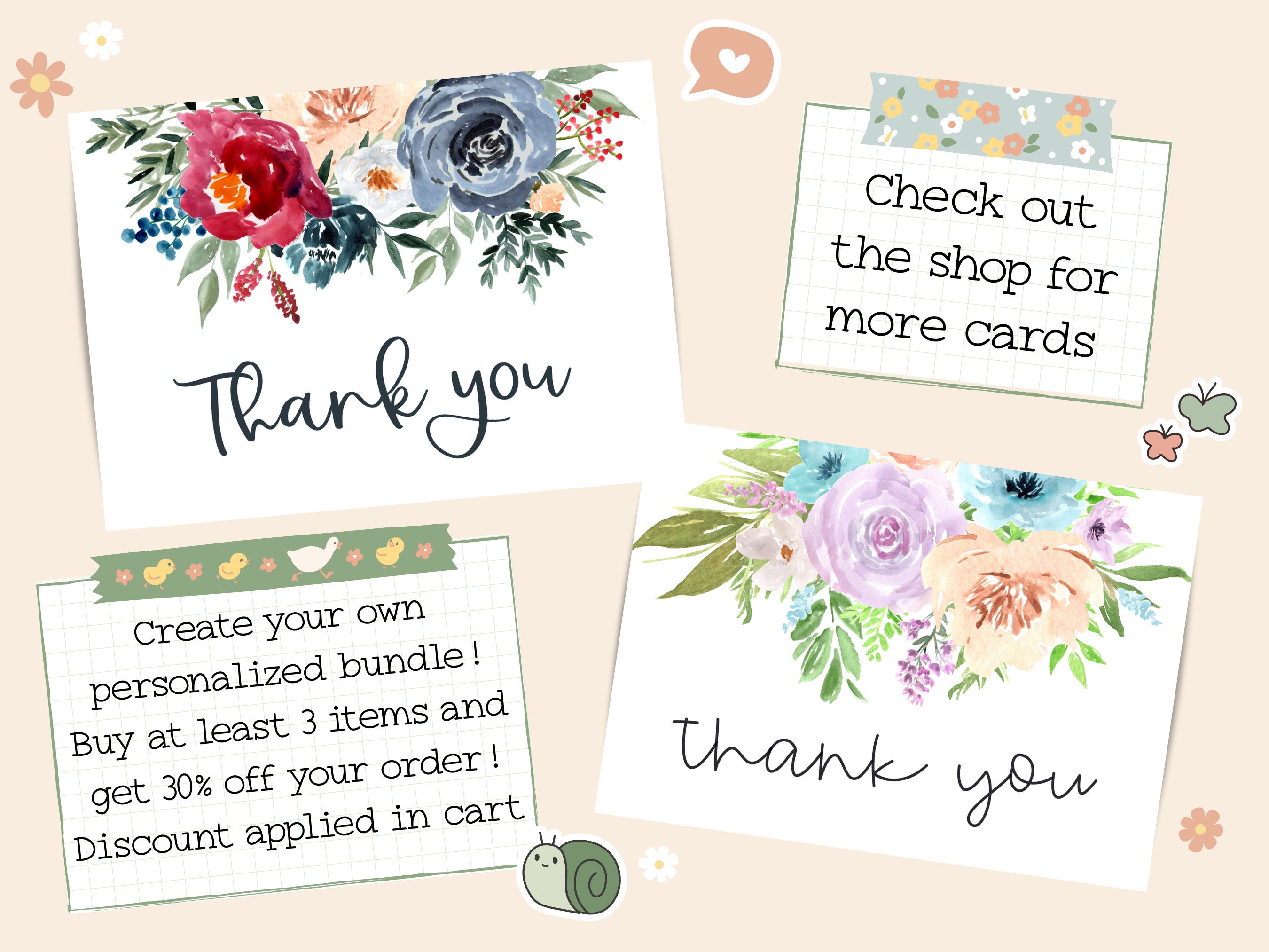 Digital Thank You Card | Printable Thank You Cards | Floral Thank You ...