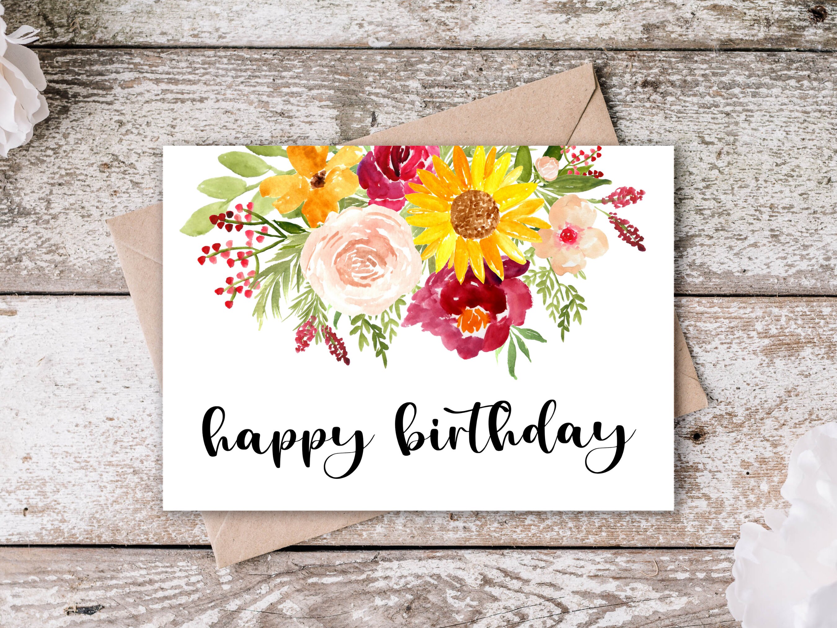 Birthday Printable Cards Digital Birthday Cards Floral Birthday Cards
