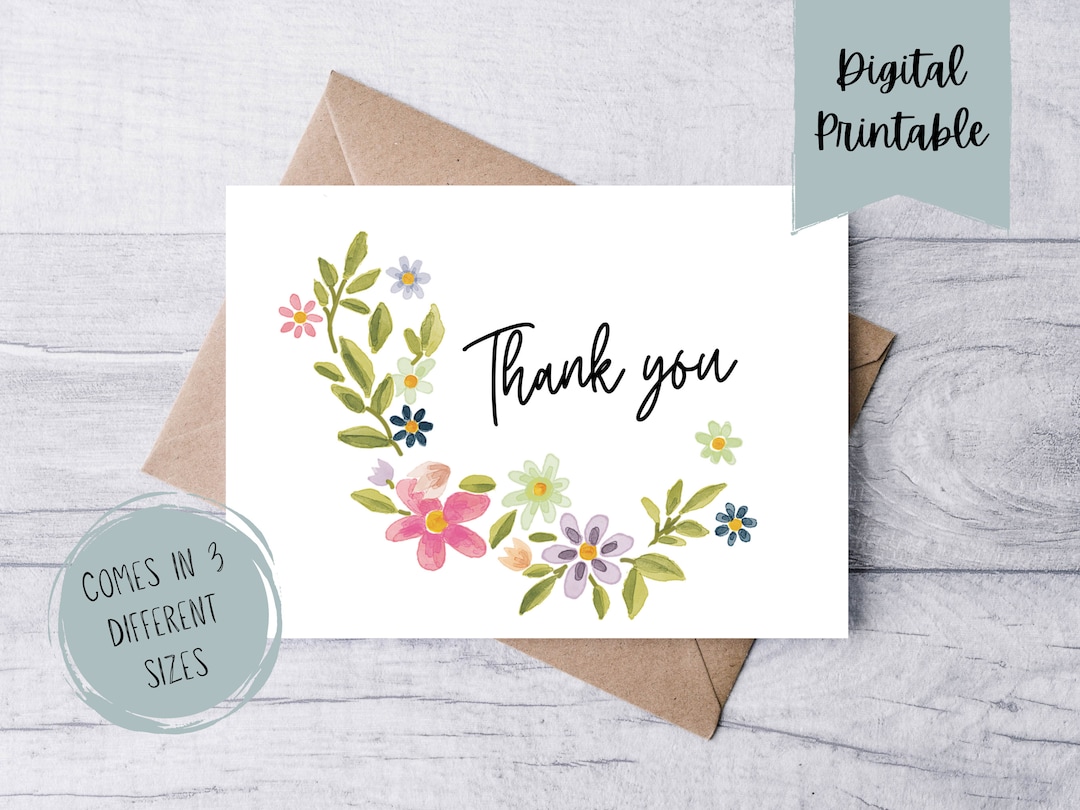 Thank You Digital Printable Card Digital Thank You Card - Etsy