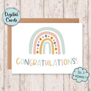 Regenboog babyshowerkaart | Gefeliciteerd afdrukbare kaart | Digitale babyshowerkaart | Wenskaart voor babyshower | Afdrukbare babykaart